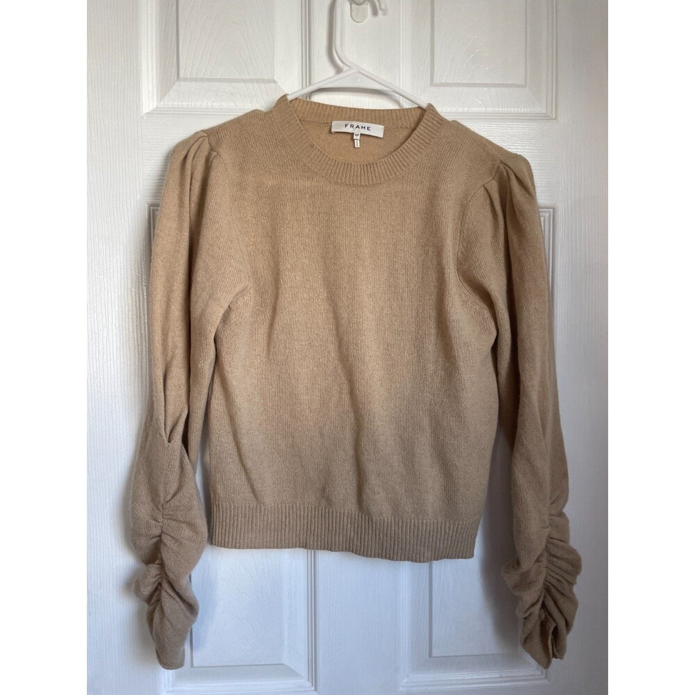 Frame Women's Brown Gabby Recycled Cashmere Wool Long Puff-Sleeve Size XS READ